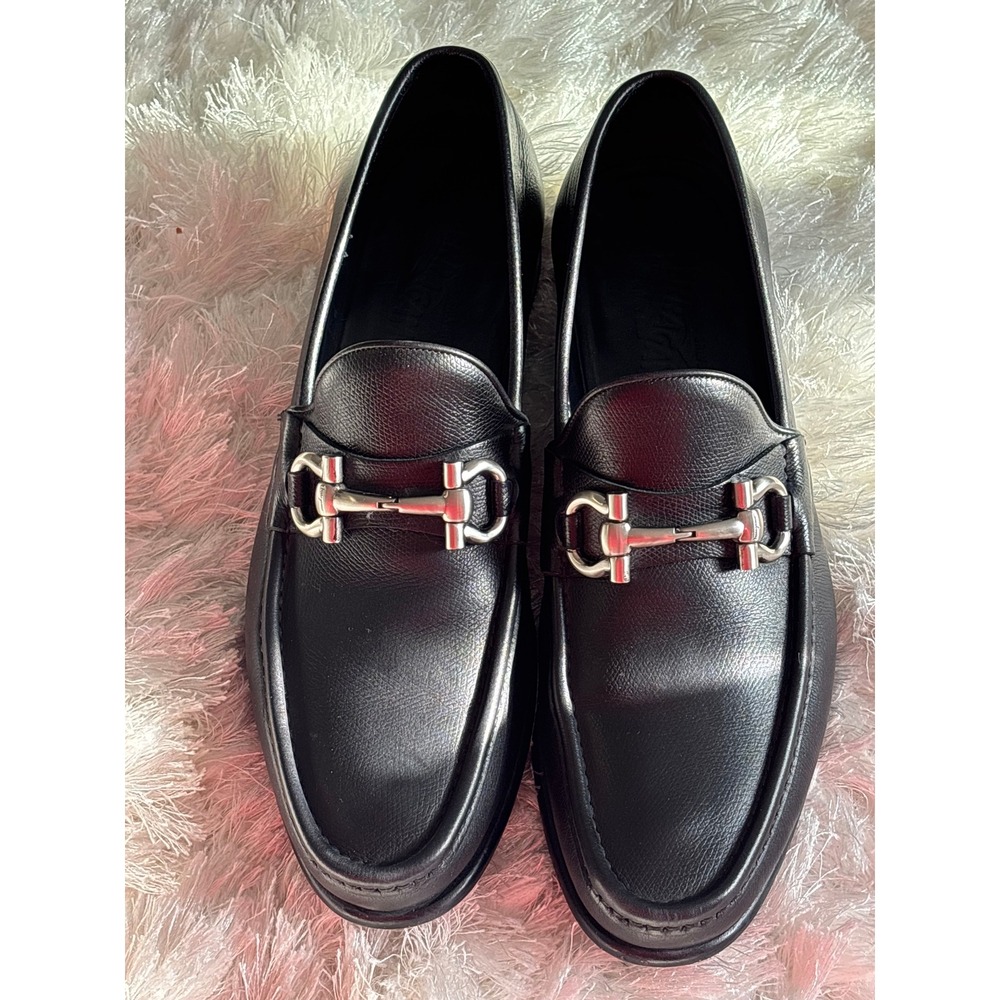 Salvatore Ferragamo Mens Gancini Bit Loafers Black Leather ZM 014782 10.5 Luxury